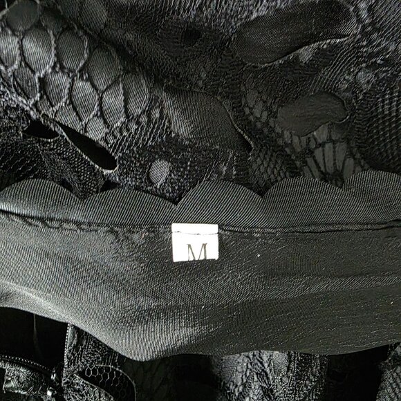 Black Lace Sleeveless Mini Dress With Scalloped Hem & V-Neckline - Picture 4 of 7